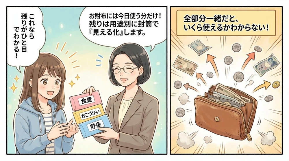 【具体的な方法1】現金の「見える化」で金銭感覚を養う