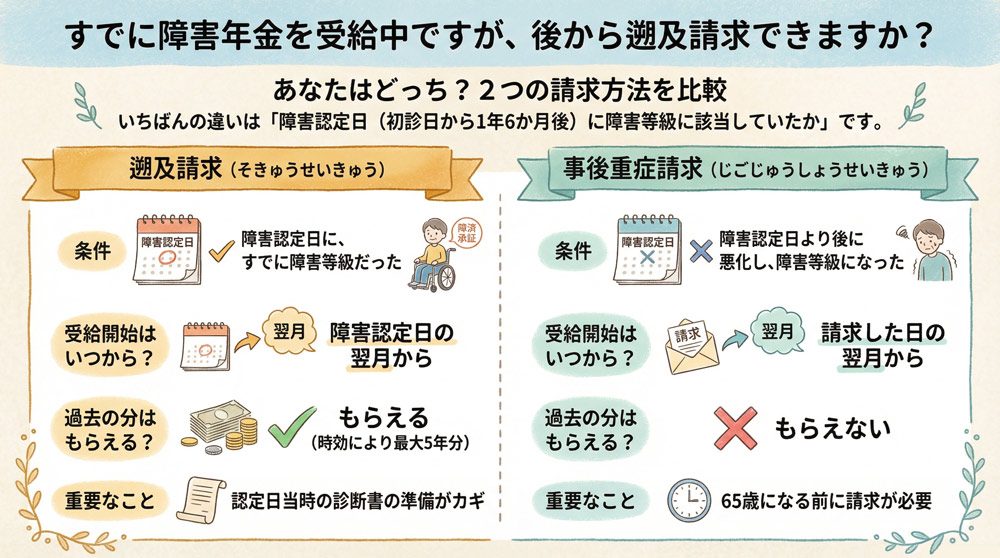 すでに障害年金を受給中ですが、後から遡及請求できますか?