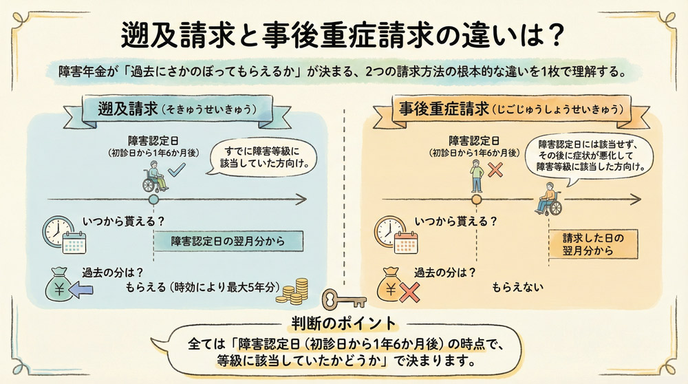 障害年金の遡及請求と事後重症請求の違いは何ですか?