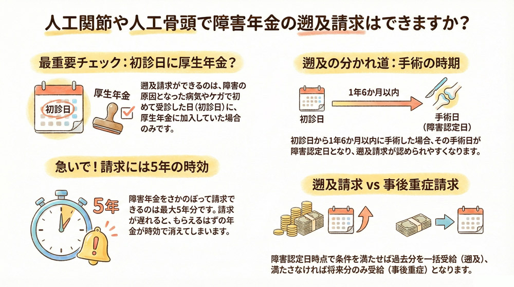 人工関節や人工骨頭で障害年金の遡及請求はできますか?