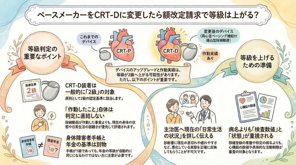 ペースメーカーをCRT-Dに変更したら額改定請求で等級は上がる?