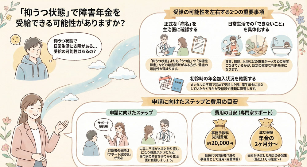 「抑うつ状態」で障害年金を受給できる可能性がありますか?
