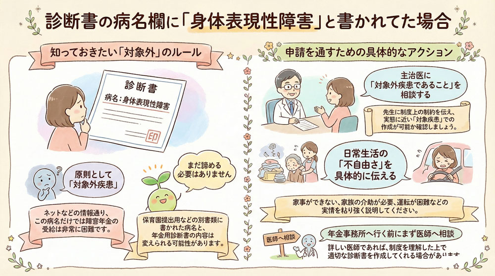 診断書の病名欄に「身体表現性障害」と書かれていました