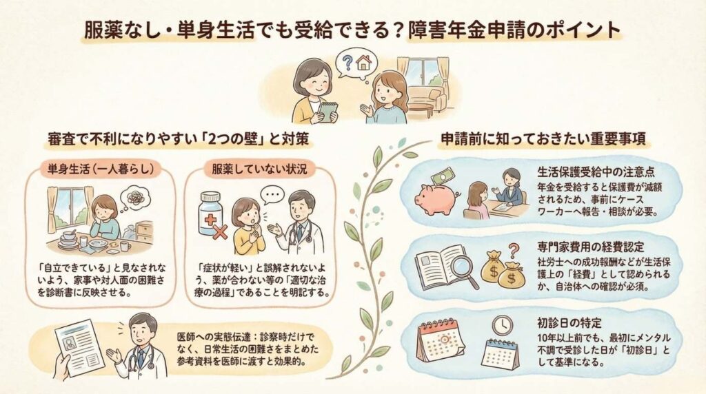 服薬なし・単身生活でも受給できる?