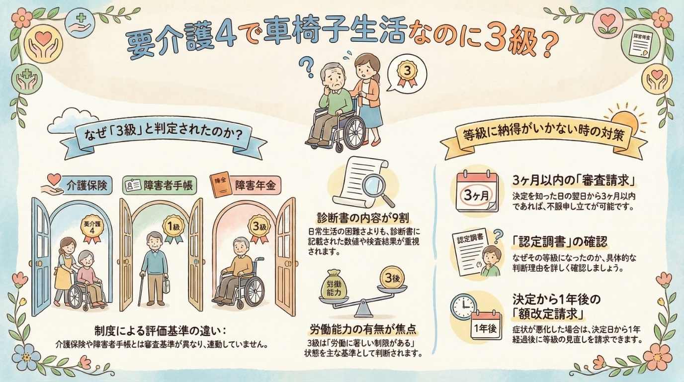 要介護4で車椅子生活なのに3級?