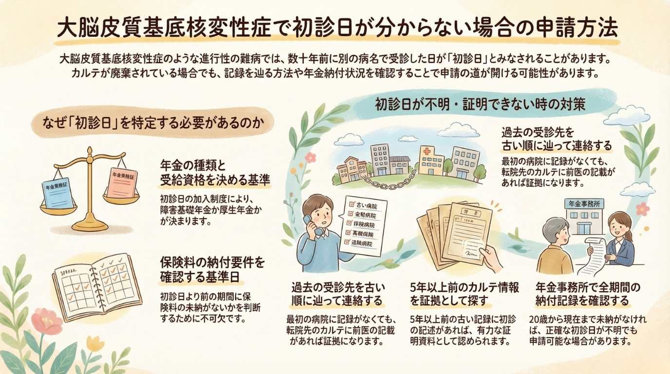 大脳皮質基底核変性症で初診日が分からない場合の申請方法