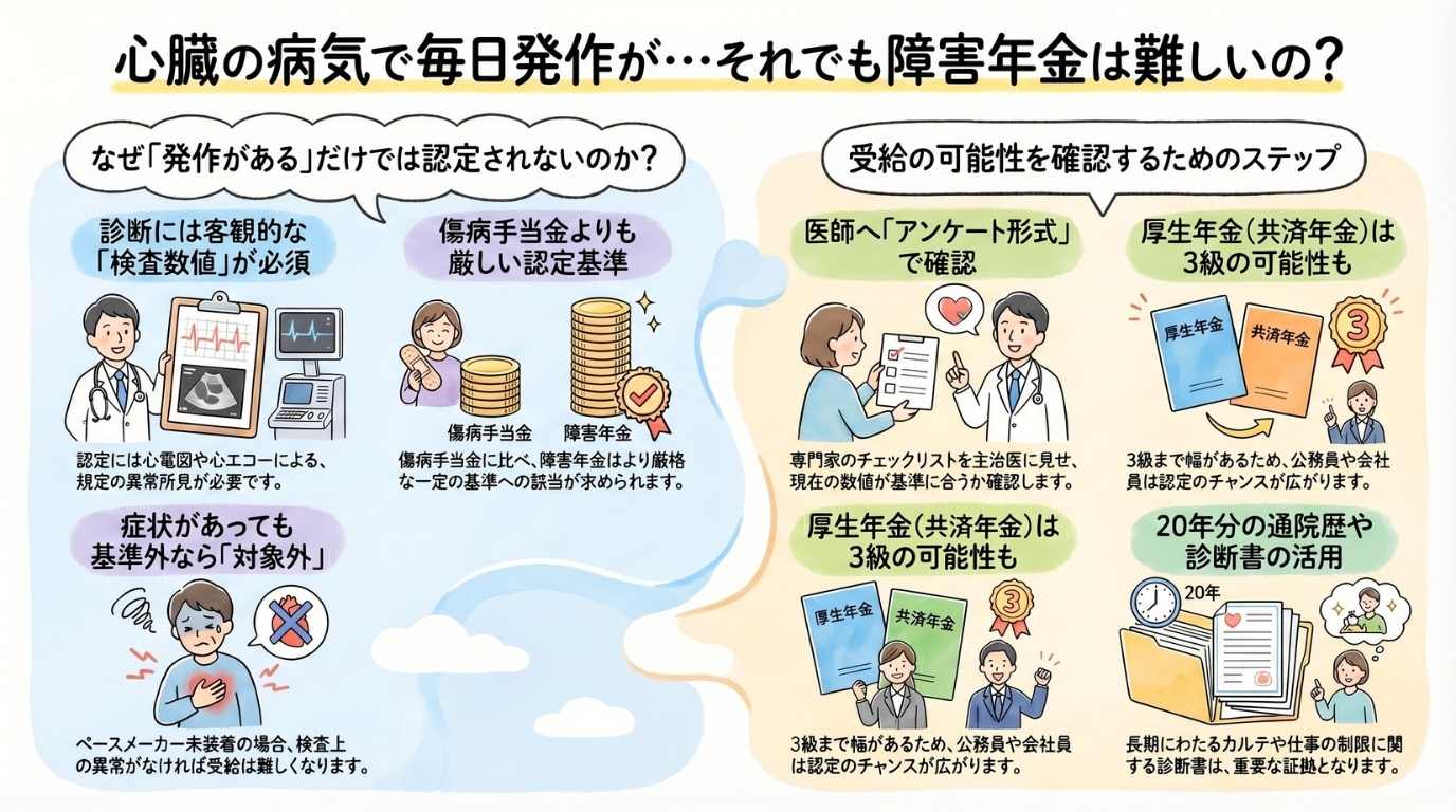心臓の病気で毎日発作が…それでも障害年金は難しいの?