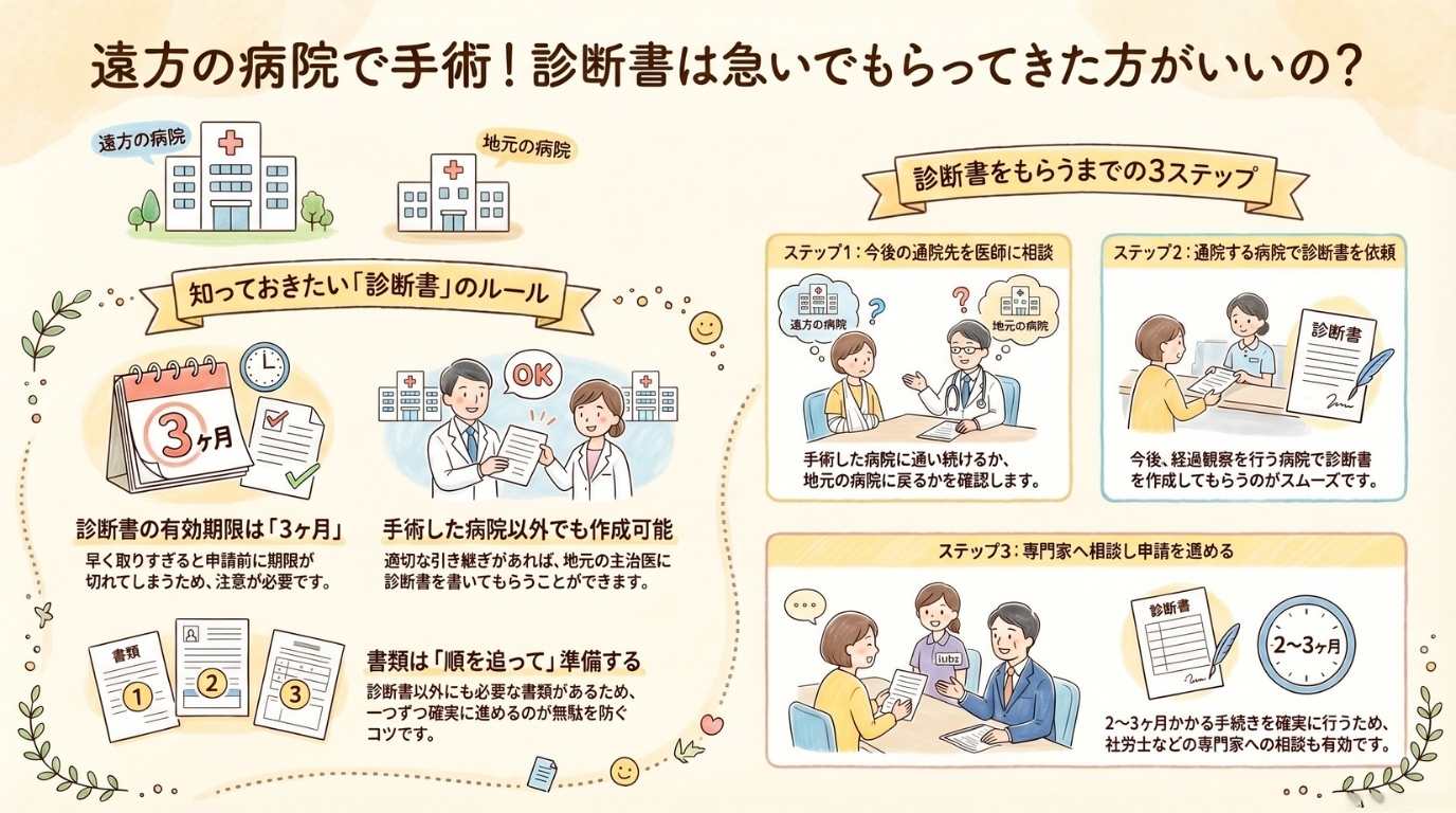 遠方の病院で手術!診断書は急いでもらってきた方がいいの?