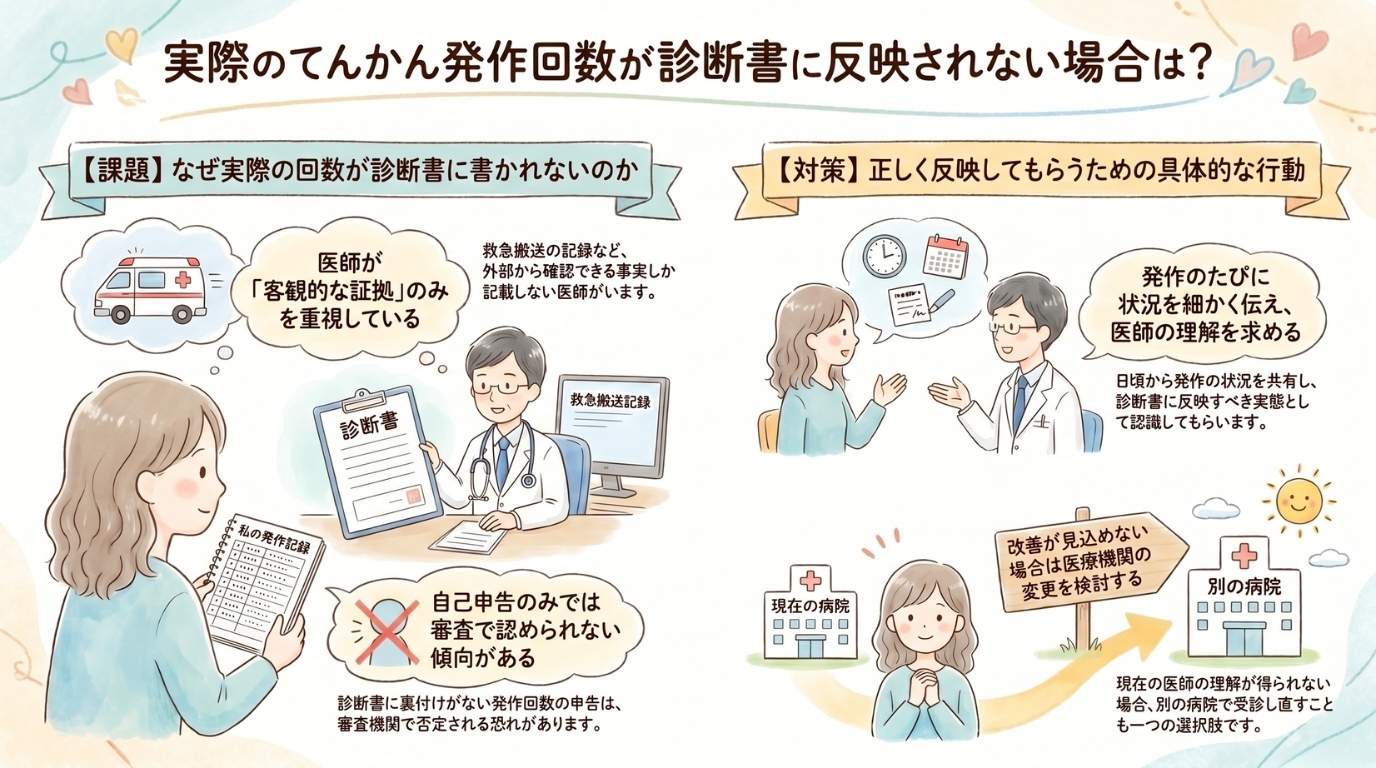 実際のてんかん発作回数が診断書に反映されない場合は?