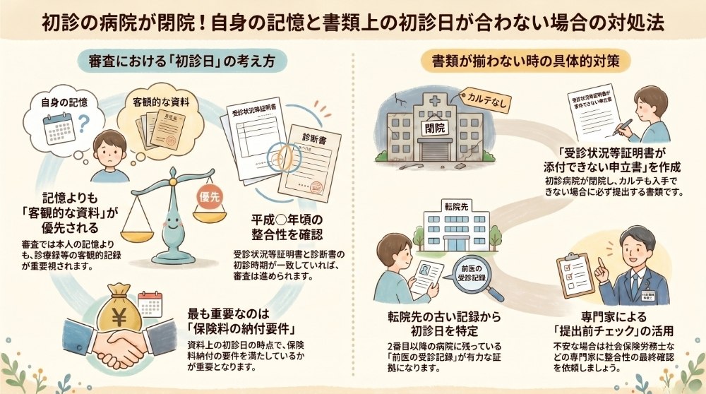 初診の病院が閉院!自身の記憶と書類上の初診日が合わない場合の対処法