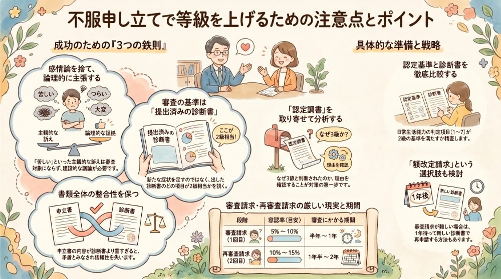 障害年金3級の決定に納得がいかない!審査請求(不服申し立て)で等級を上げるための注意点とポイント