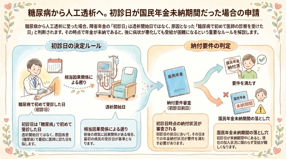 糖尿病から人工透析へ|初診日が国民年金未納期間だった場合の申請について