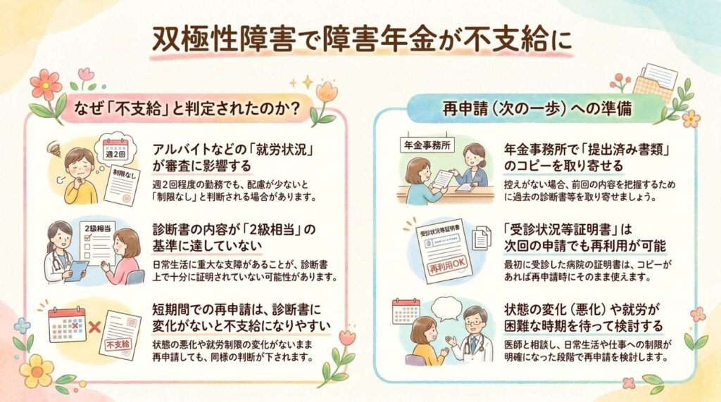 双極性障害で障害年金が不支給に|アルバイト就労中の方の再申請のポイント
