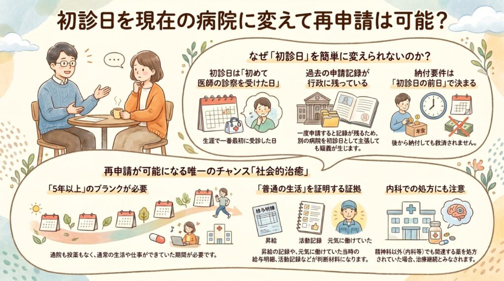初診日に年金未納があり却下|初診日を現在の病院に変えて再申請は可能?