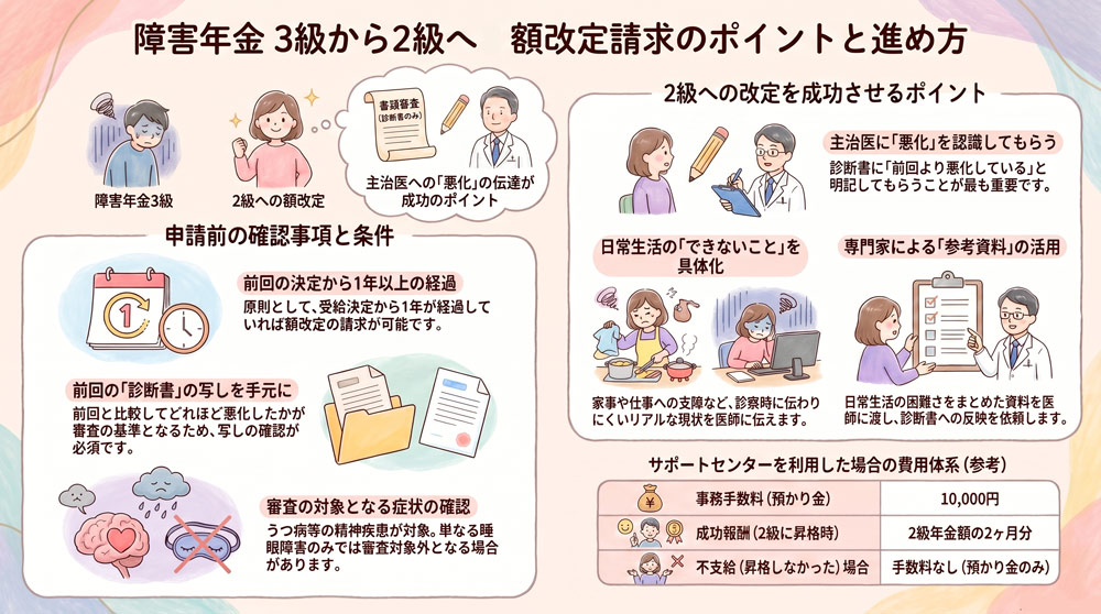 うつ病で障害厚生年金3級を受給中。症状悪化による2級への「額改定」は可能?
