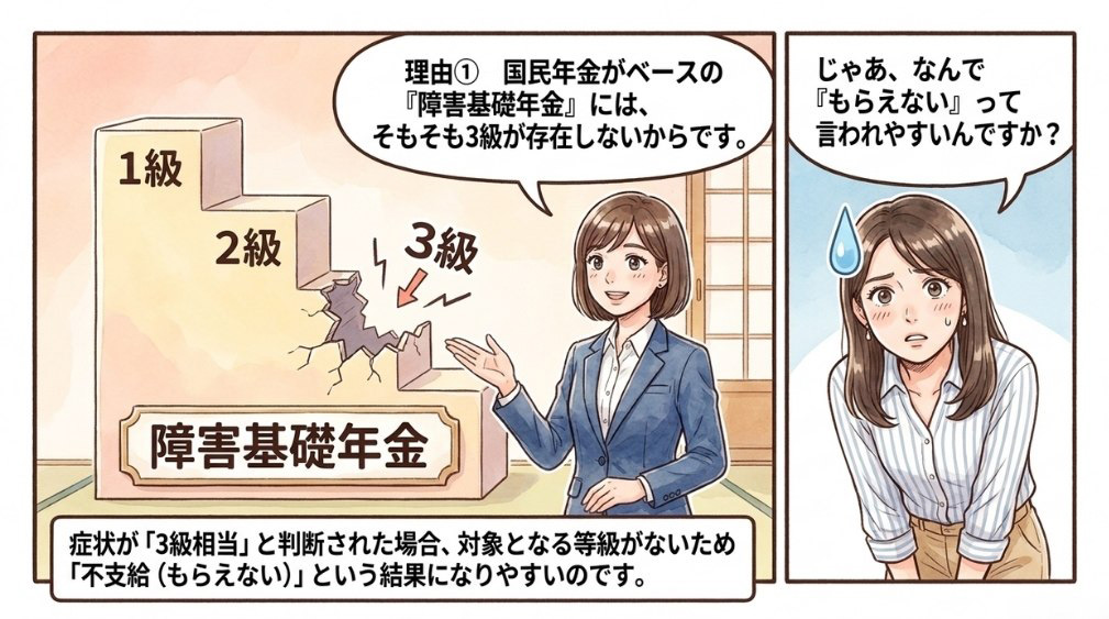 【理由1】障害基礎年金には3級が存在しない