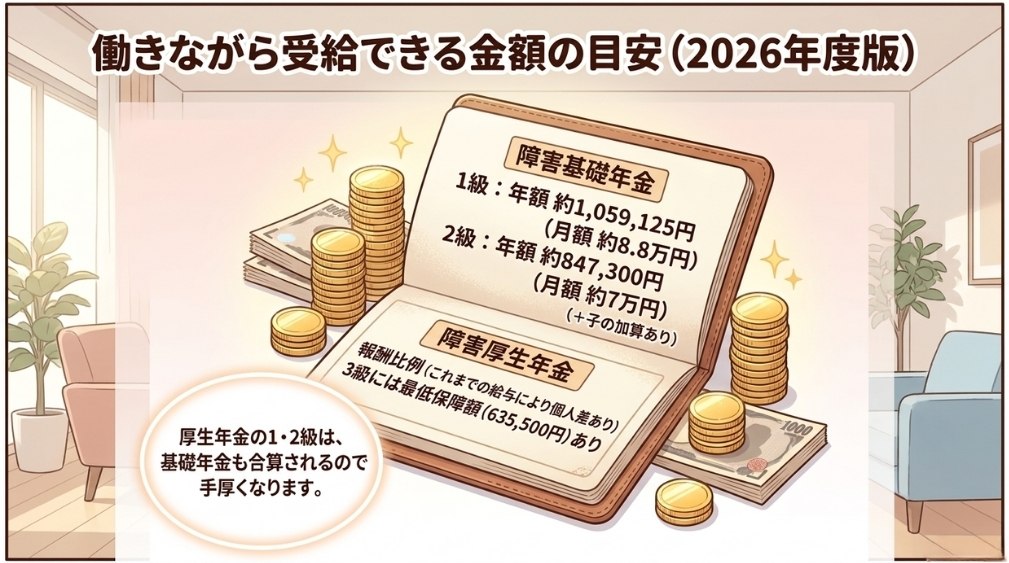 働きながら受給できる場合の金額目安(令和8年度・2026年度)