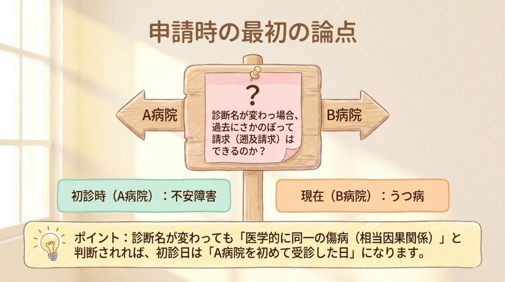 障害認定日当時の受診先と診断名を確認した