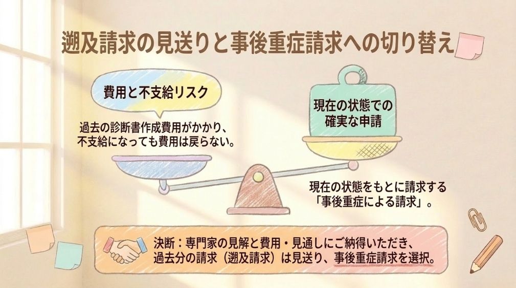 障害認定日による請求を見送り、事後重症による請求とした