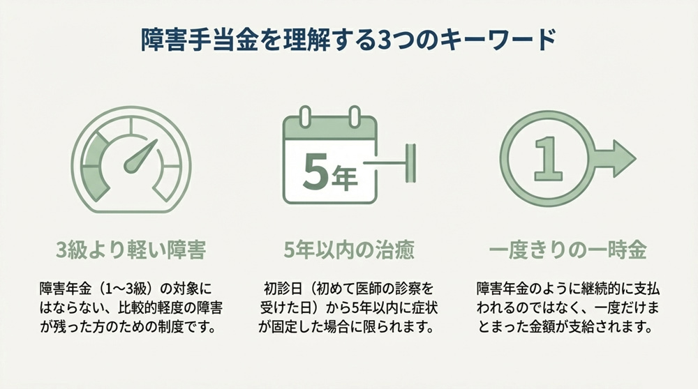障害手当金の3つのキーワード