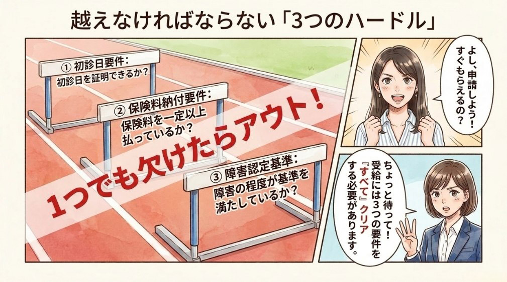 障害年金を受給できる3つの条件(受給要件)
