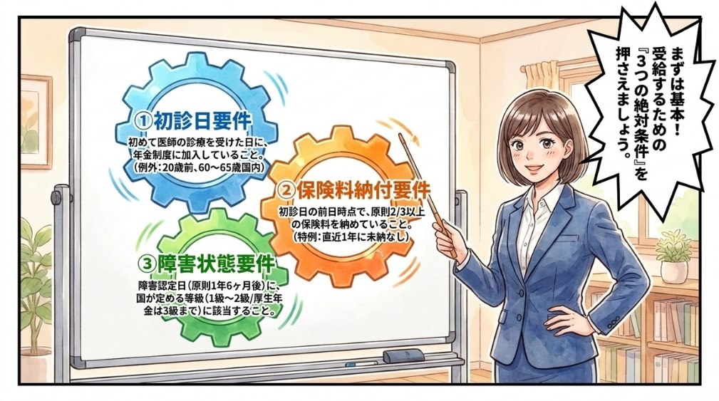 障害年金を受給するための3つの要件