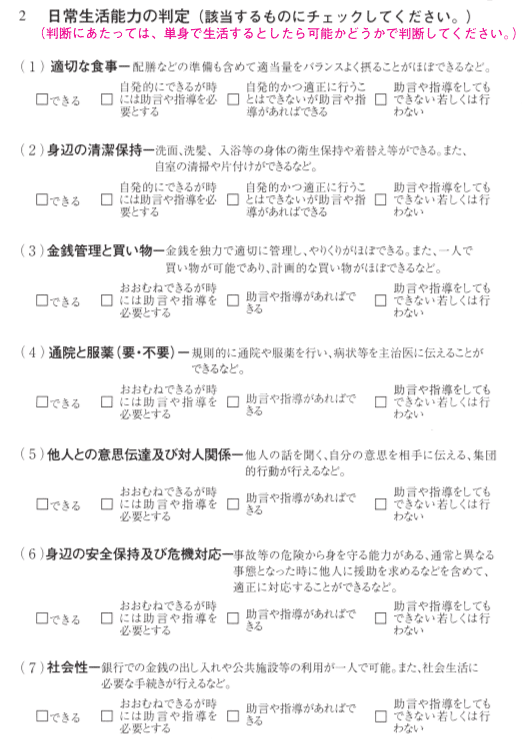 精神の障害用診断書