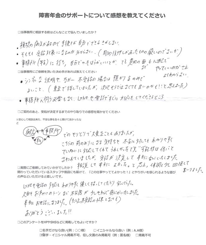 【障害年金申請者様の声】匿名 様（2024年11月24日）