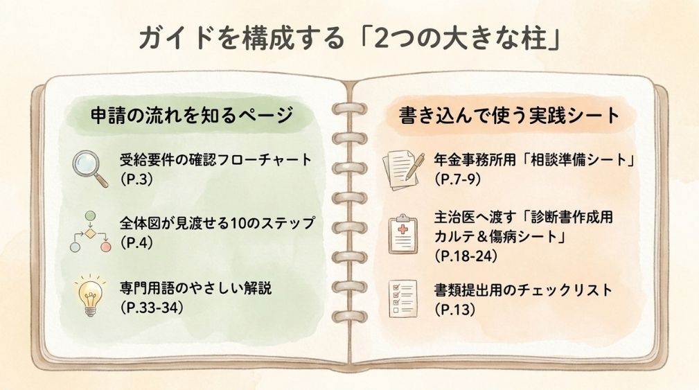 年金事務所などでの相談と、書類の準備に使うシート・記載例