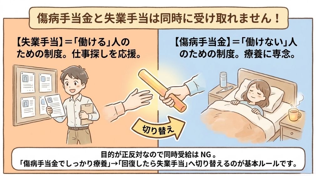 傷病手当金と失業手当は同時に受けられない