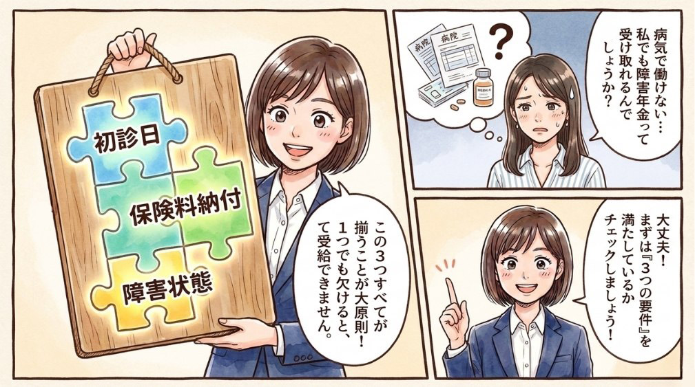 障害年金の受給要件は3つ