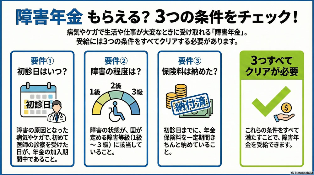 障害年金を受給するための3つの条件