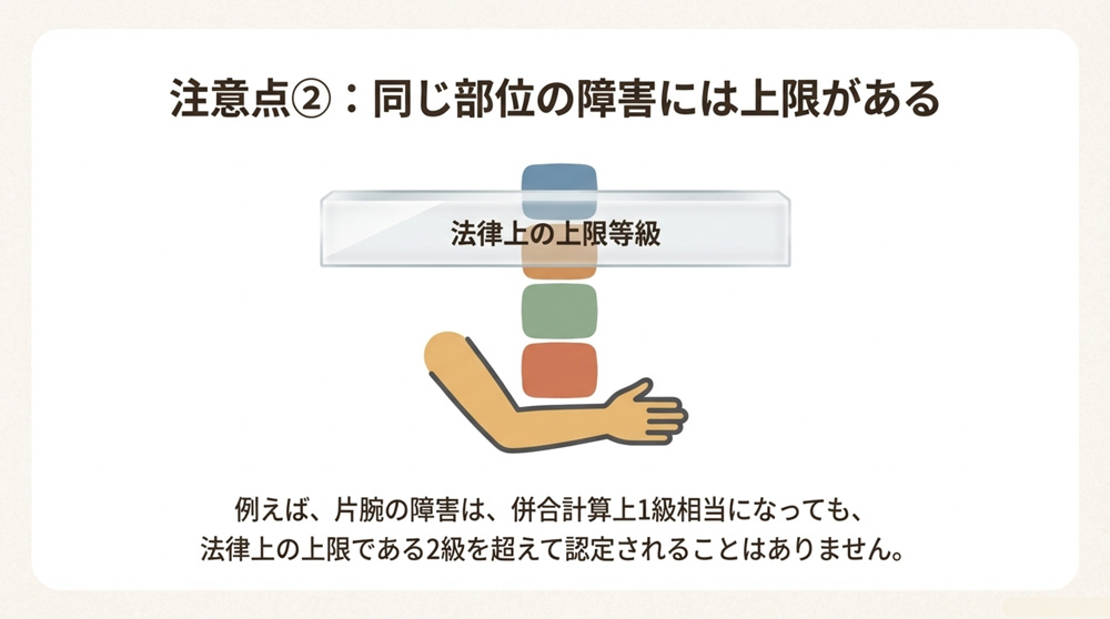 同一部位の複数障害は等級の上限に制限がある