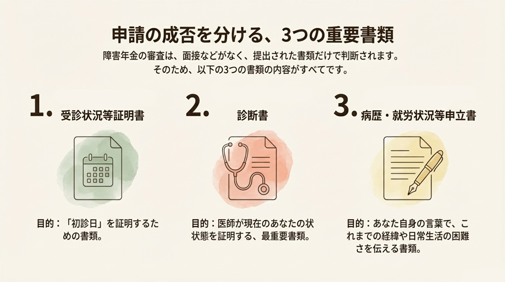 障害年金の申請に必要な主な書類