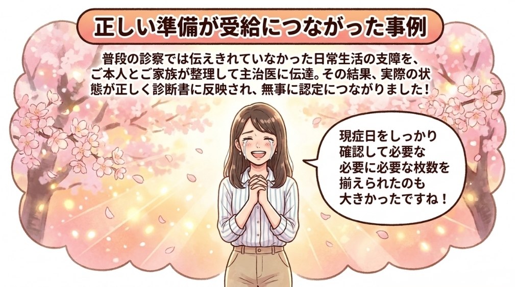 診断書の準備が受給につながった事例