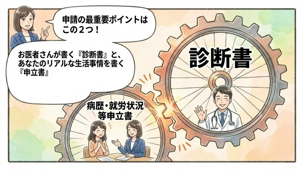 申請のポイント(診断書・病歴就労状況等申立書)