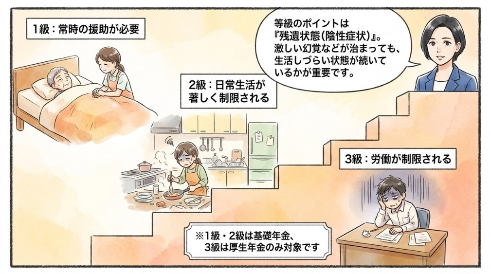 統合失調症の障害認定基準と等級(1級・2級・3級)