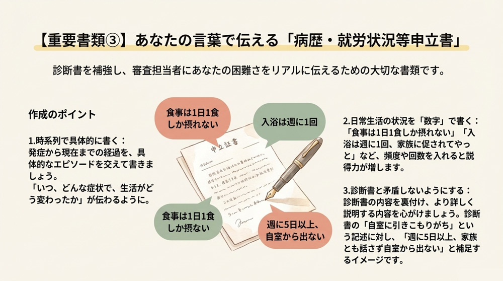 【ポイント3】病歴・就労状況等申立書を丁寧に作成する