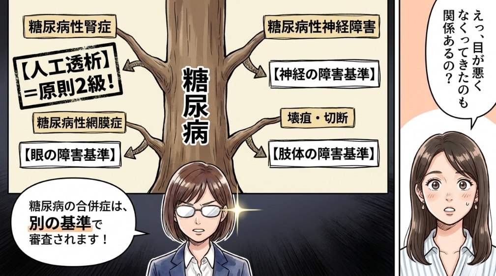 糖尿病の合併症は別の基準で認定される