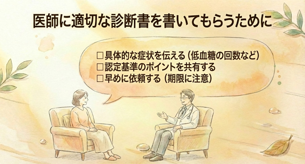 医師と相談し、適切な診断書を書いてもらう