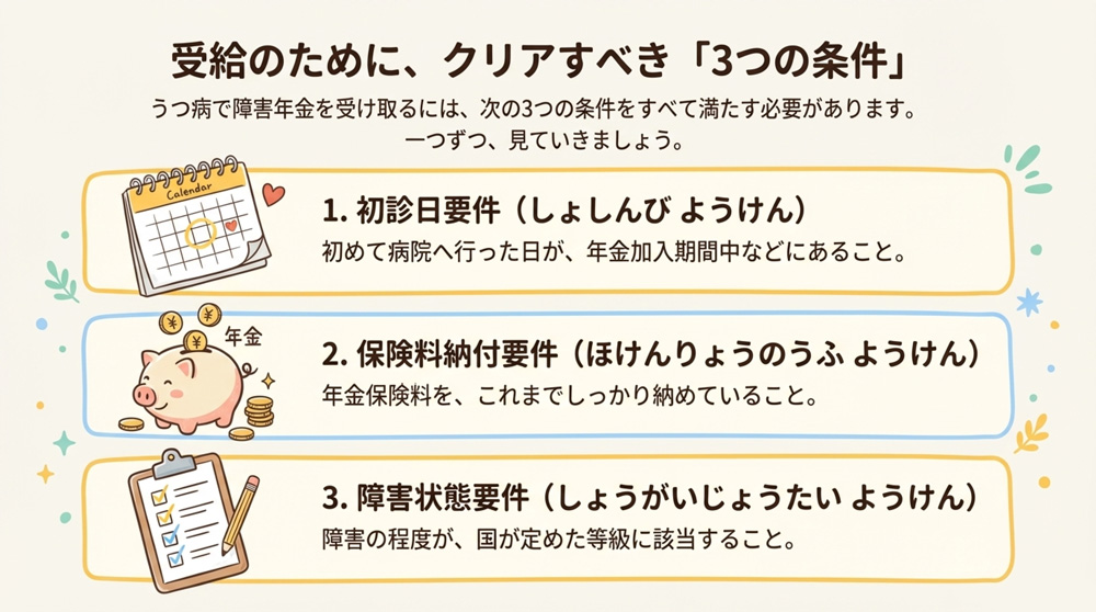 うつ病で障害年金を受給するための3つの条件