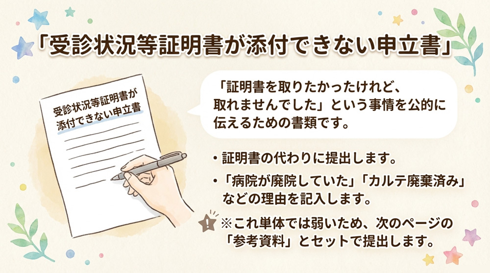 「受診状況等証明書が添付できない申立書」の提出