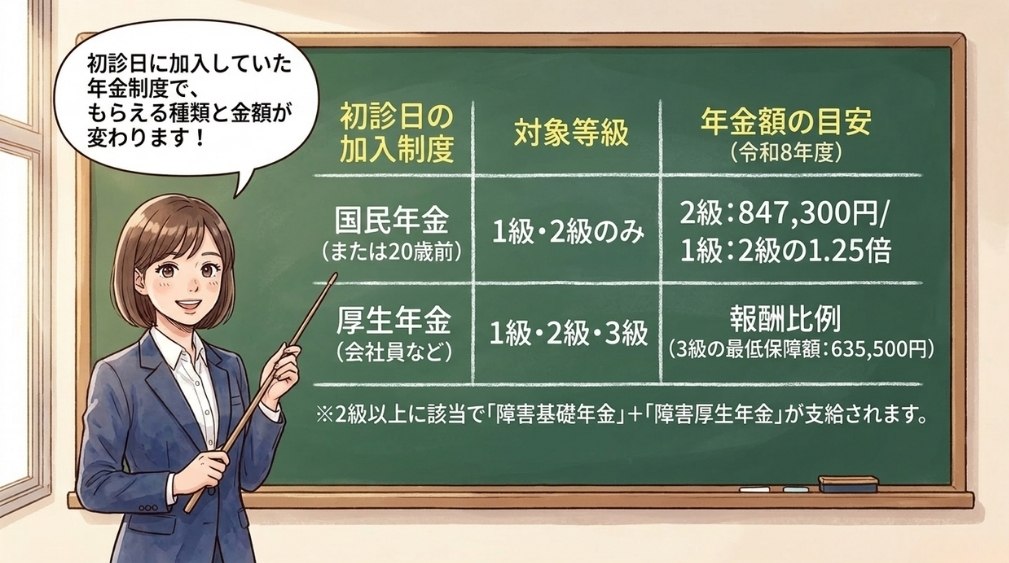 障害年金の受給額の目安(令和8年度)