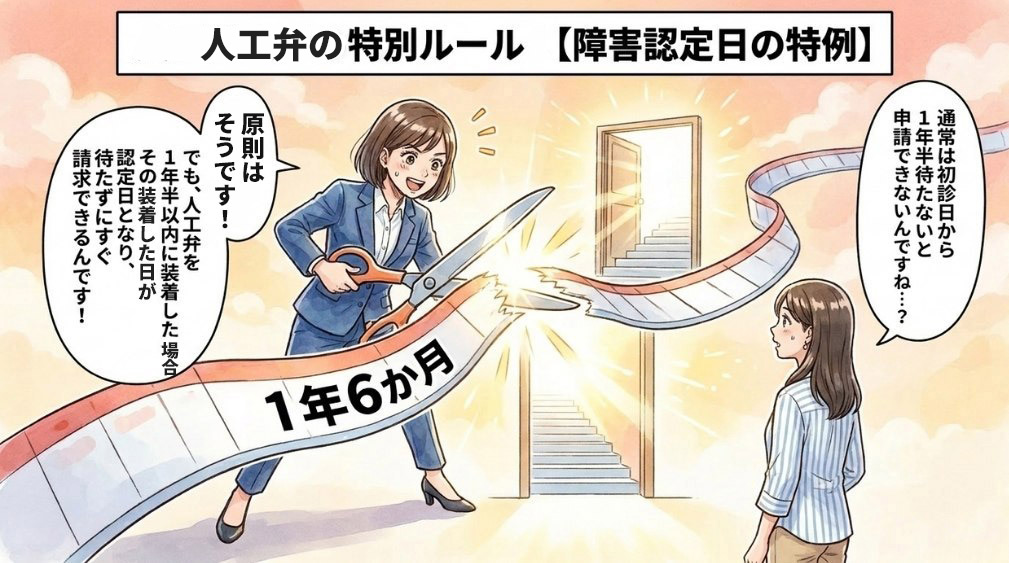 初診日から1年6か月以内なら、人工弁を装着した日が障害認定日になります