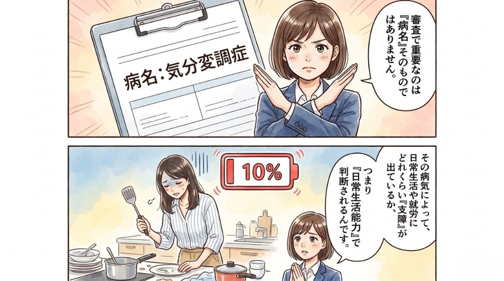 病名ではなく「日常生活能力」で判断される