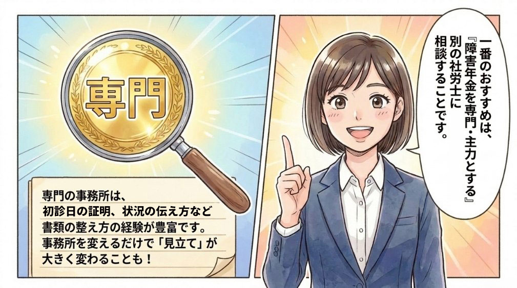 障害年金を専門とする別の社労士に相談する