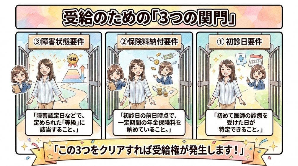 障害年金の受給に必要な3つの要件