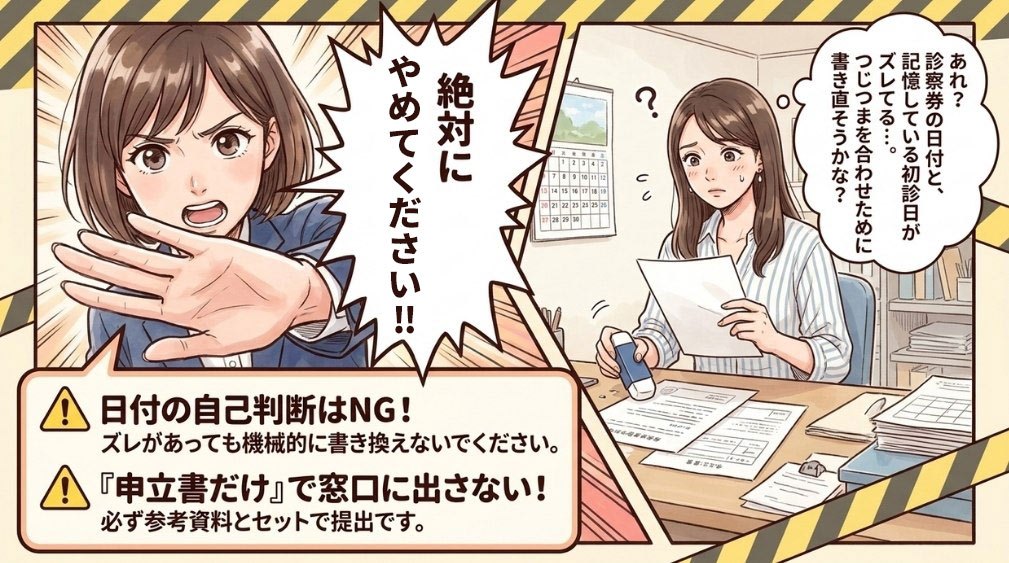 書類間で日付が食い違うときは自己判断で合わせない