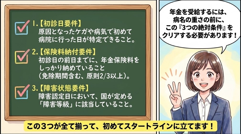 障害年金の3つの受給要件