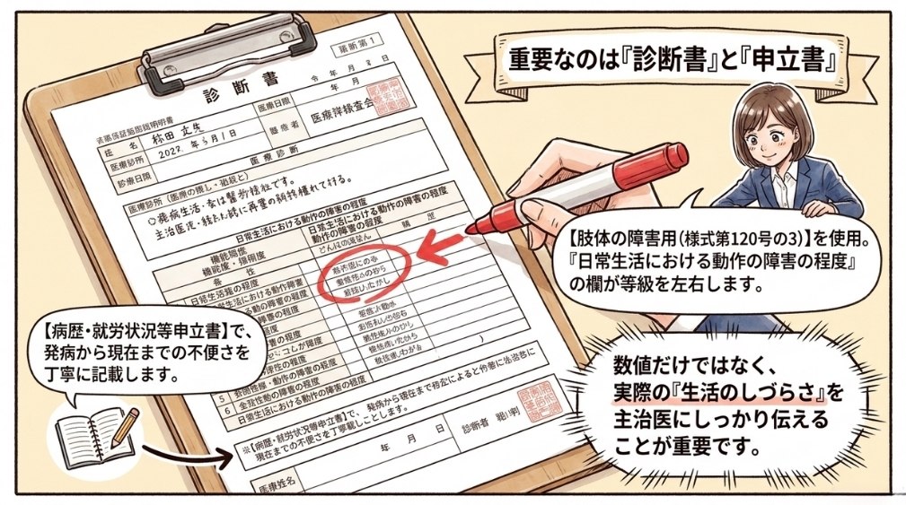 診断書(肢体の障害用)で押さえる形式的なポイント